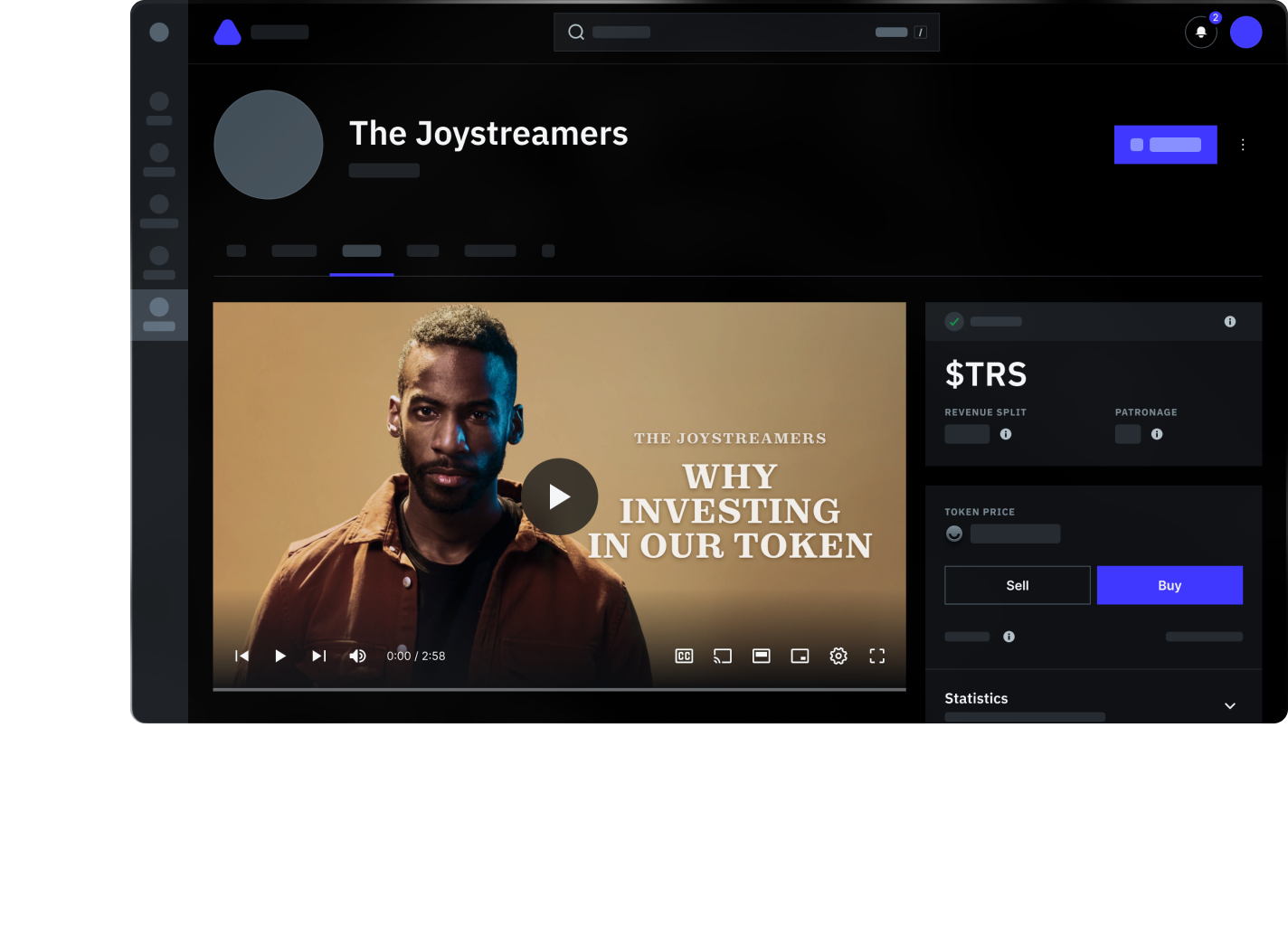 (creator) token tab on atlas, showing a video and the status of your token (right)