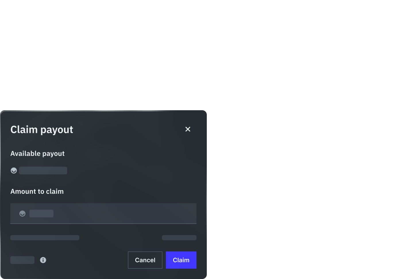 claim payout popup, in front of the my payments tab